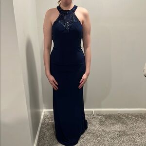Elegant Navy Blue Halter Dress